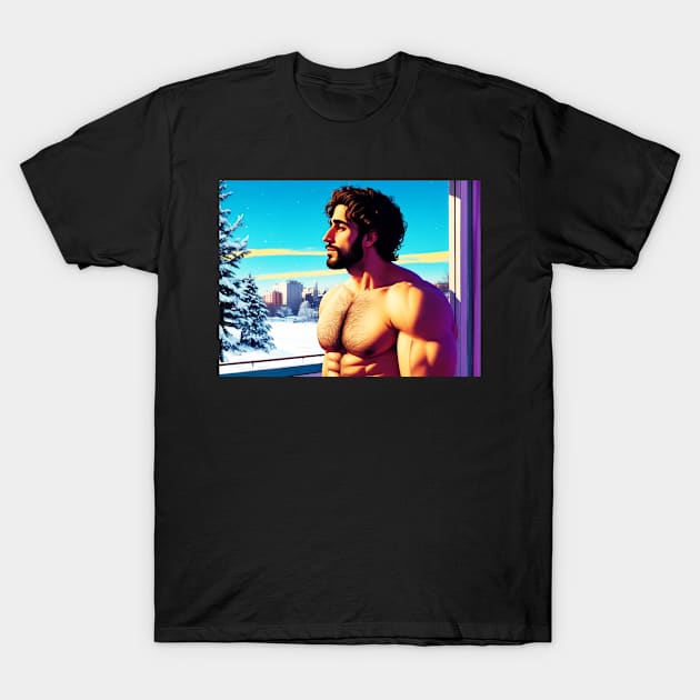 Winter Holiday Hunk 05 Shirtless Man T-Shirt by Korey Watkins